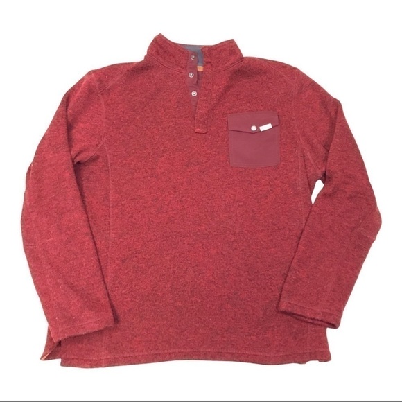 Woolrich Men’s Large Snap T Dark Red Heathered Sweater Fleece Pocket Logo - Picture 1 of 9